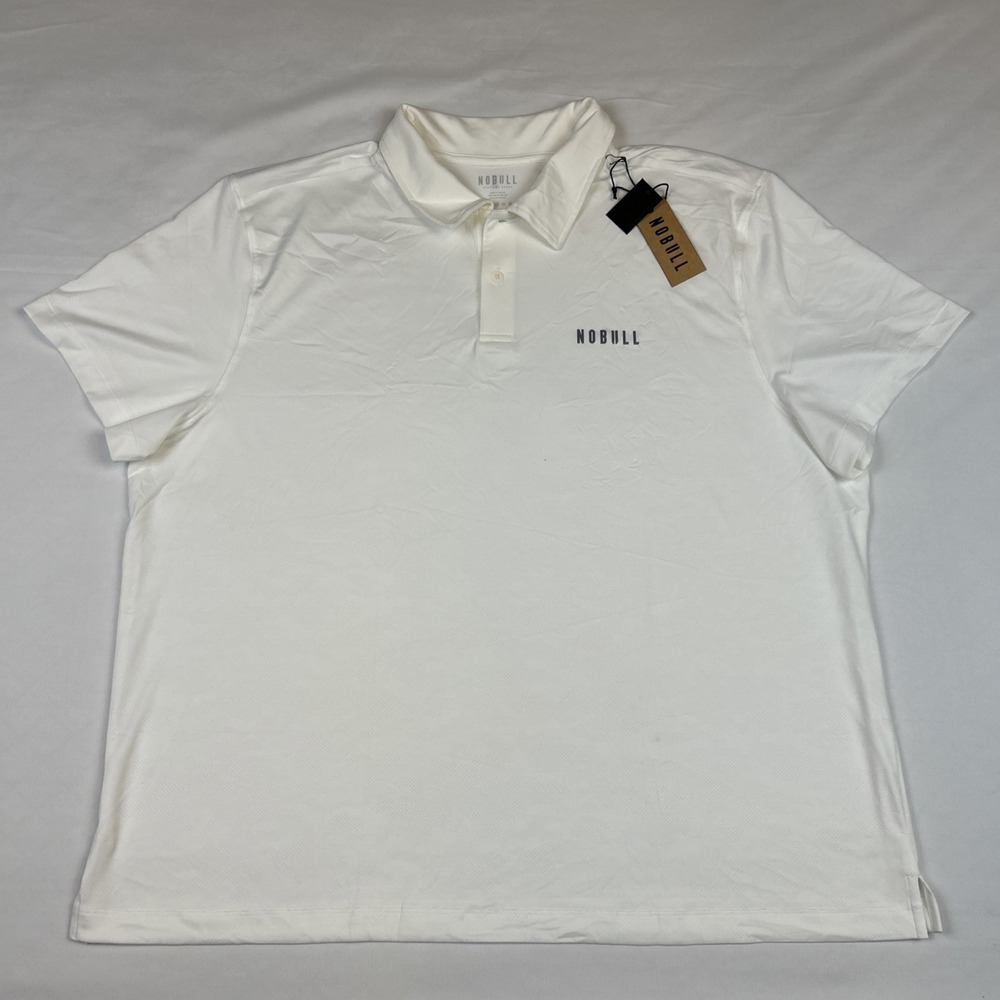 New NWT NOBULL Polo Shirt Mens 3XL White Performance Golf Shirt Short Sleeve